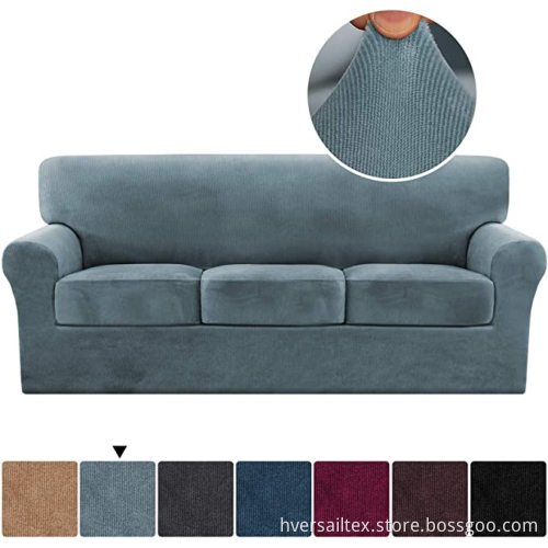 Indoor Thick Striped Velvet 4-Piece Stretch Sofa Covers